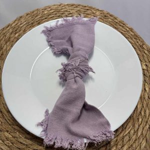Serviette gaze de coton parme à franges