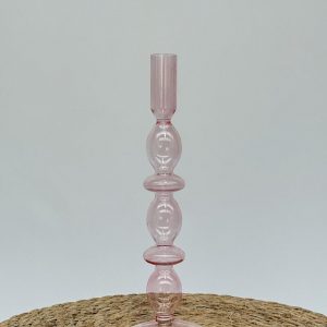 Bougeoir en verre fin rose