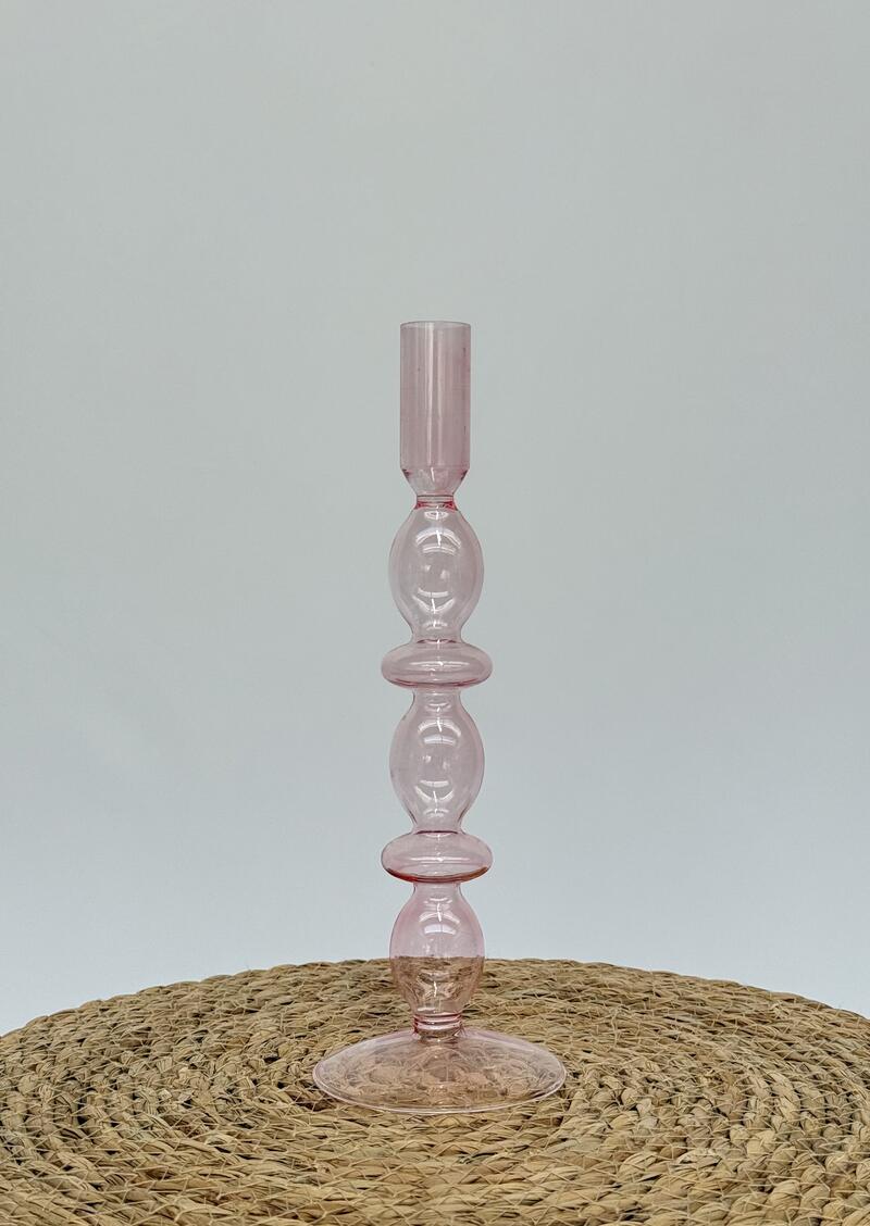 Bougeoir en verre fin rose