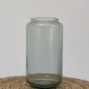 Vase strié bleu