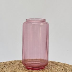 Vase strié rose